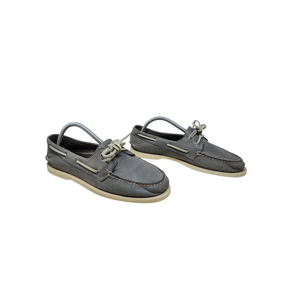 Sperry Top Sider 8.5 M Men Gray Leather Authentic Original Boat Shoes Classic